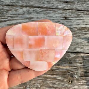 Vintage Abalone Shell Mosaic Brooch, Coral Pink